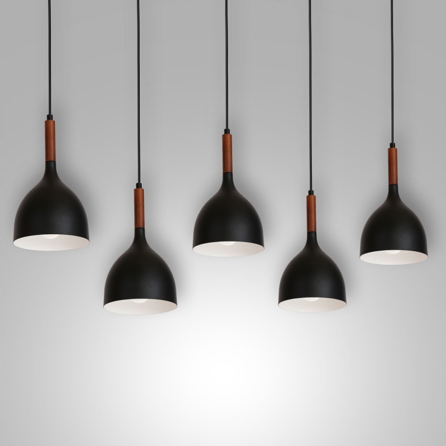 Pendel NOAK WOOD 5xE27/15W/230V sort/bøg