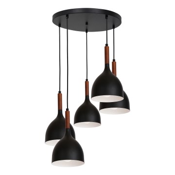 Pendel NOAK WOOD 5xE27/15W/230V sort/bøg