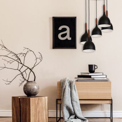 Pendel NOAK WOOD 5xE27/15W/230V sort/bøg