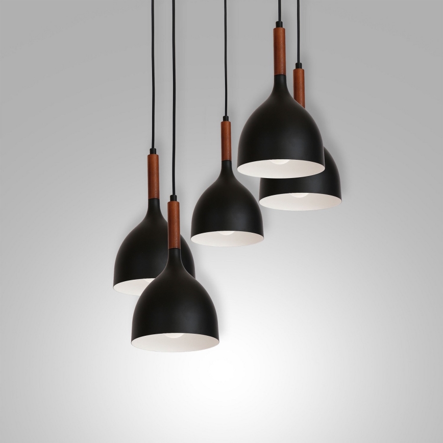 Pendel NOAK WOOD 5xE27/15W/230V sort/bøg