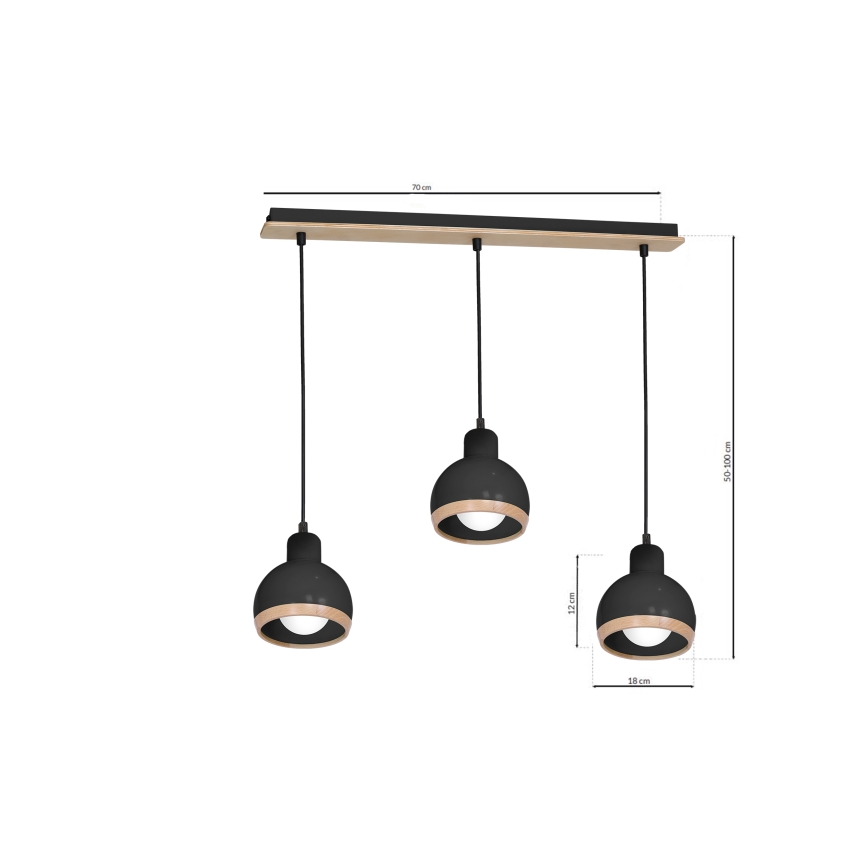 Pendel OVAL 3xE27/60W/230V sort