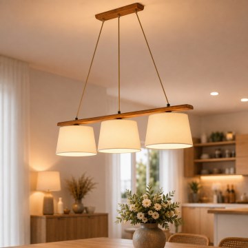 Pendel på kabel AIDA 3xE27/15W/230V Ø 25 cm eg/cremefarvet