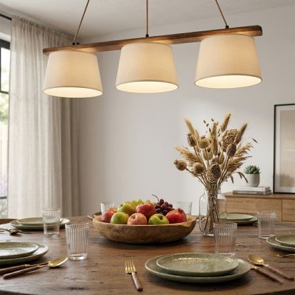 Pendel på kabel AIDA 3xE27/15W/230V Ø 25 cm eg/cremefarvet
