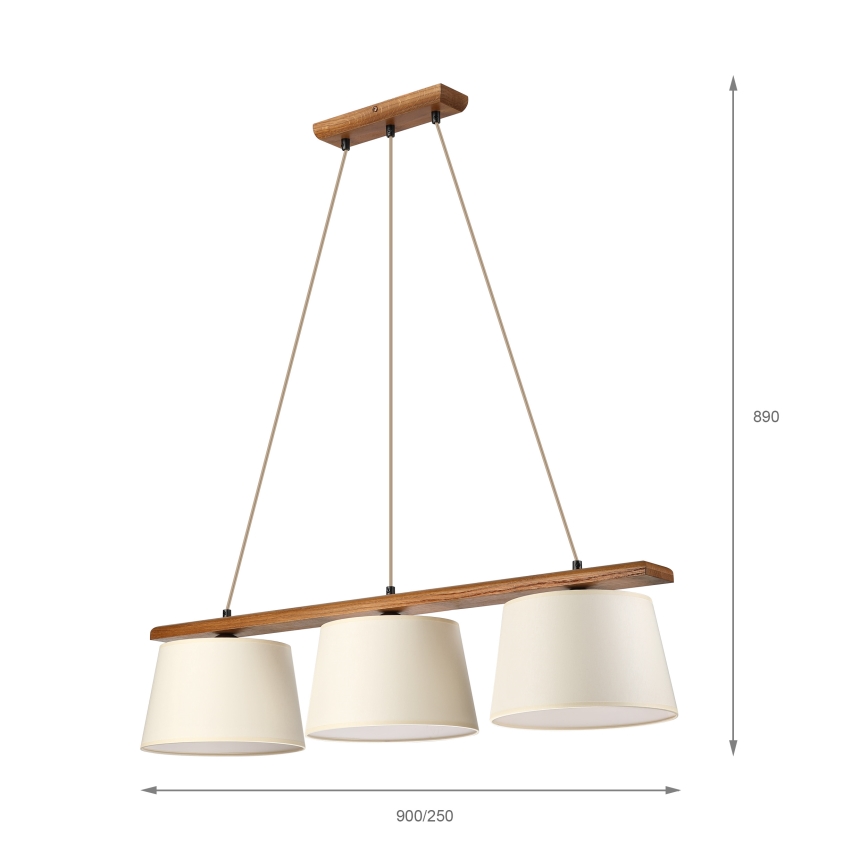 Pendel på kabel AIDA 3xE27/15W/230V Ø 25 cm eg/cremefarvet