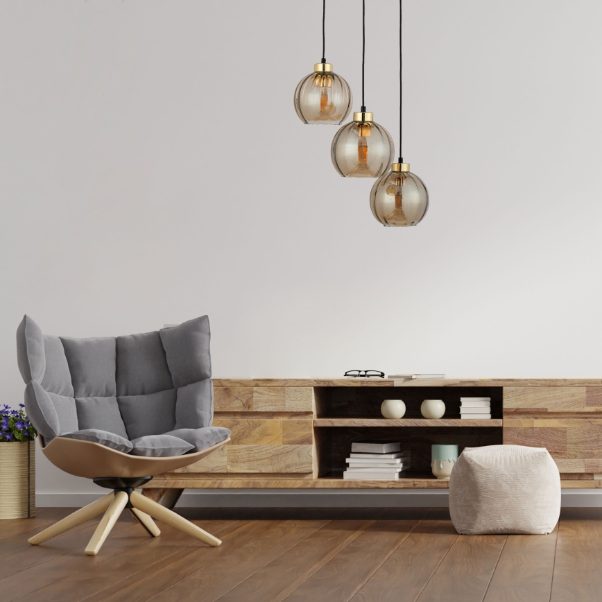 Pendel på kabel DEVI 3xE27/15W/230V sort/røgfarvet beige