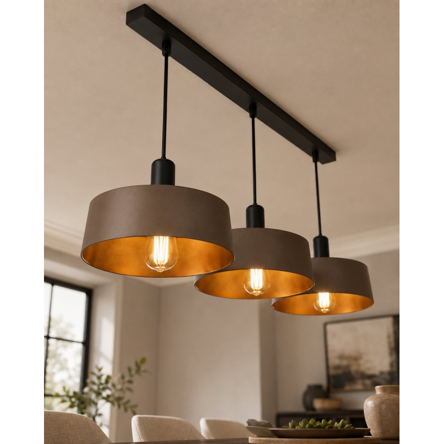 Pendel på kabel HAKI 3xE27/60W/230V brun/sort