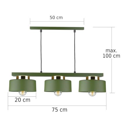 Pendel på kabel IGNIA 3xE27/60W/230V grøn/guld
