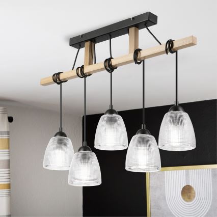 Pendel på kabel LEANDRA 5xE27/15W/230V eg/sort