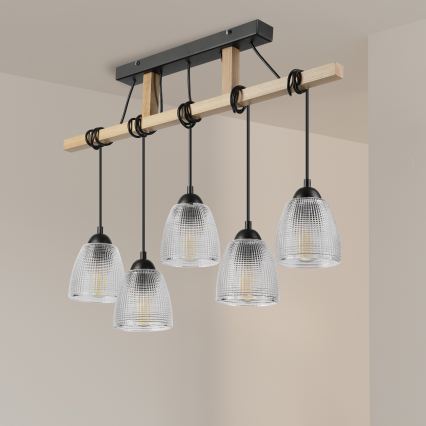 Pendel på kabel LEANDRA 5xE27/15W/230V eg/sort