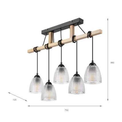 Pendel på kabel LEANDRA 5xE27/15W/230V eg/sort