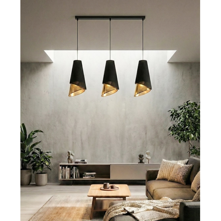 Pendel på kabel MODA 3xE27/15W/230V sort/guld