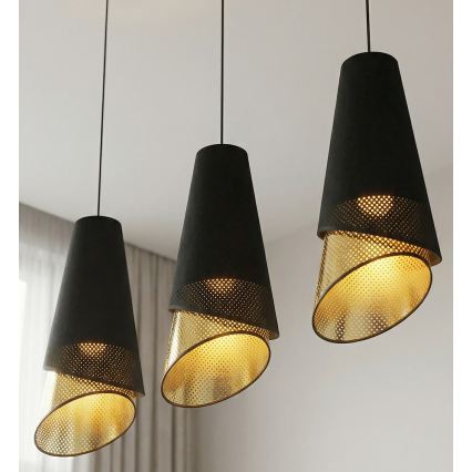 Pendel på kabel MODA 3xE27/15W/230V sort/guld