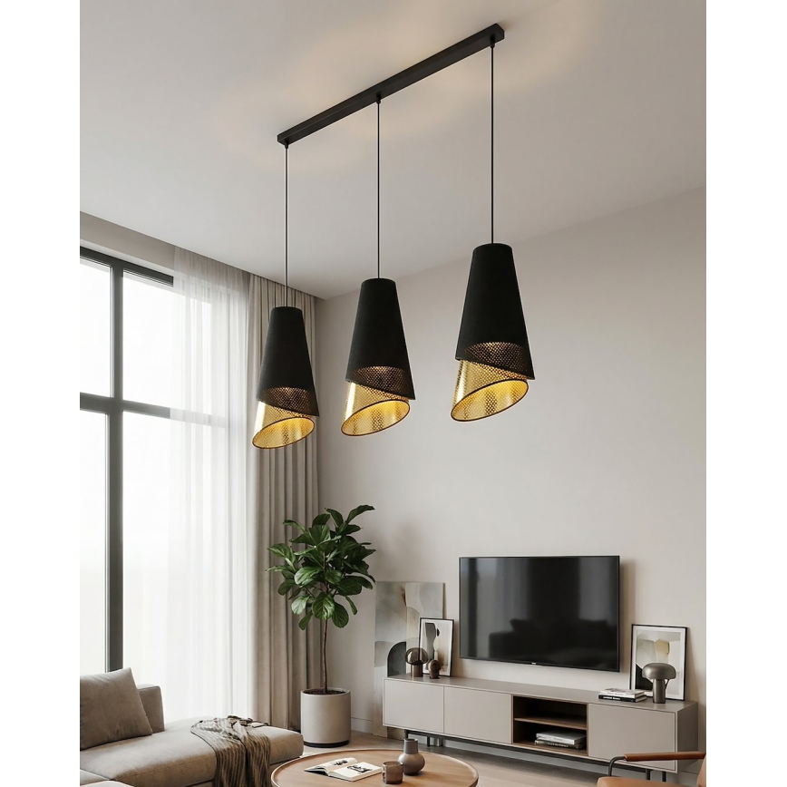 Pendel på kabel MODA 3xE27/15W/230V sort/guld