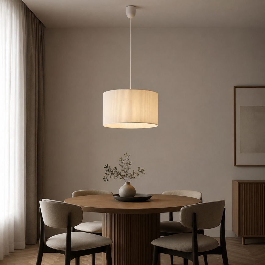 Pendel på kabel SIRJA PLISADO 1xE27/15W/230V Ø 35 cm cremefarvet