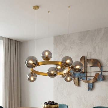 Pendel på kabel SOLARI 9xE14/15W/230V guld/røget sort