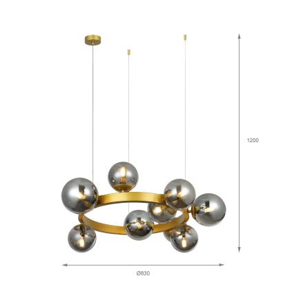 Pendel på kabel SOLARI 9xE14/15W/230V guld/røget sort