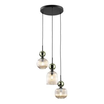 Pendel på kabel SOPHIA 3xE14/10W/230V sort/grøn/røget beige