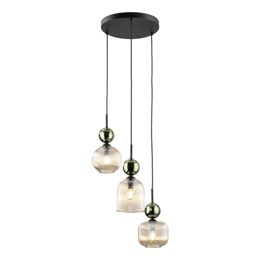 Pendel på kabel SOPHIA 3xE14/10W/230V sort/grøn/røget beige