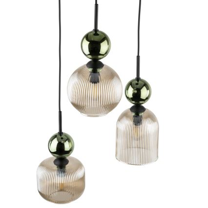 Pendel på kabel SOPHIA 3xE14/10W/230V sort/grøn/røget beige
