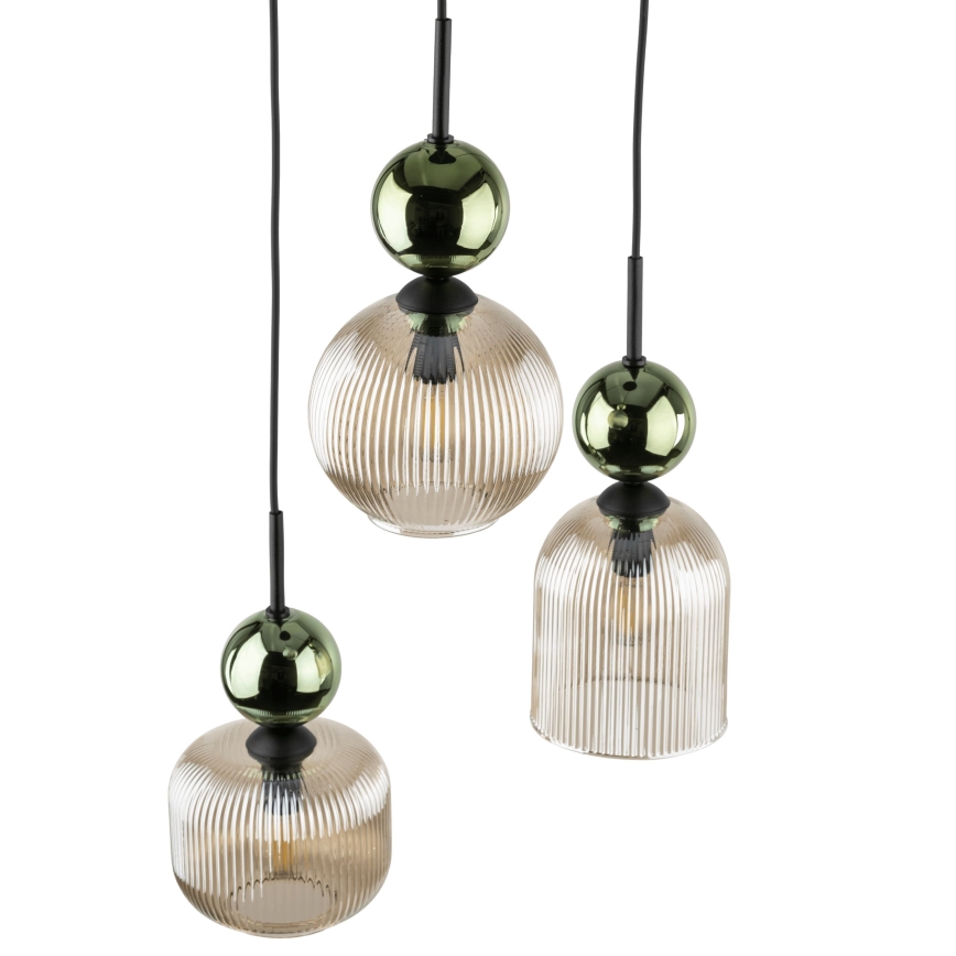 Pendel på kabel SOPHIA 3xE14/10W/230V sort/grøn/røget beige
