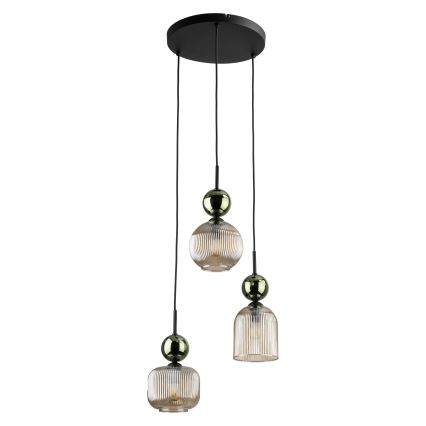 Pendel på kabel SOPHIA 3xE14/10W/230V sort/grøn/røget beige