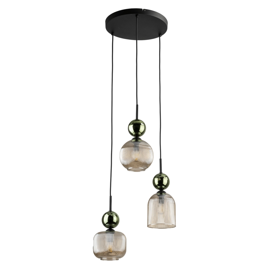Pendel på kabel SOPHIA 3xE14/10W/230V sort/grøn/røget beige