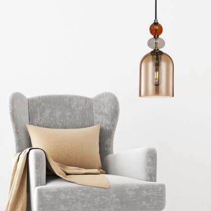 Pendel på kabel TROPEA 1xE27/15W/230V sort/røgfarvet rød/beige