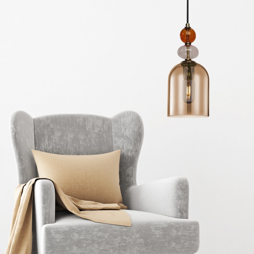 Pendel på kabel TROPEA 1xE27/15W/230V sort/røgfarvet rød/beige