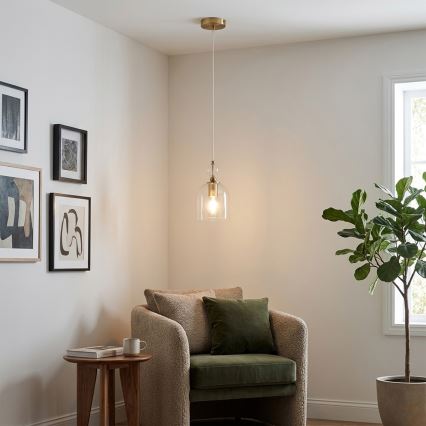 Pendel på kabel VELARE 1xE27/15W/230V guldfarvet/klar