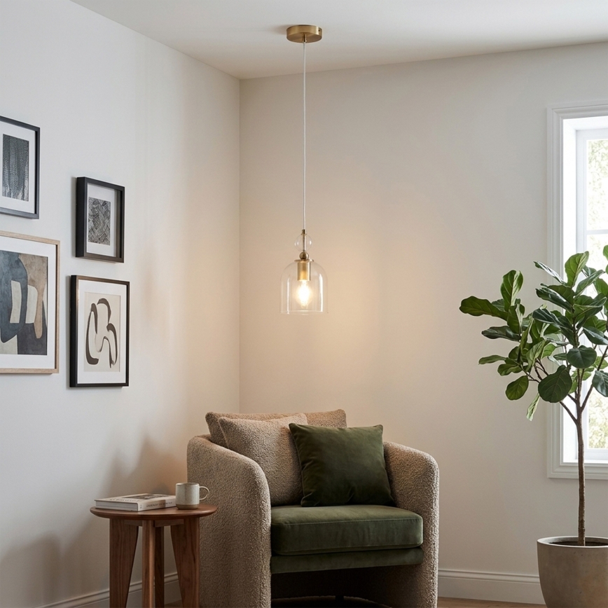 Pendel på kabel VELARE 1xE27/15W/230V guldfarvet/klar