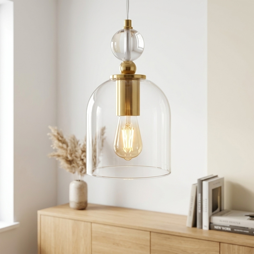Pendel på kabel VELARE 1xE27/15W/230V guldfarvet/klar