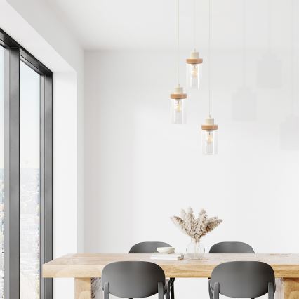 Pendel på kabel WOODNEST 3xE27/15W/230V fyrretræ/cremefarvet