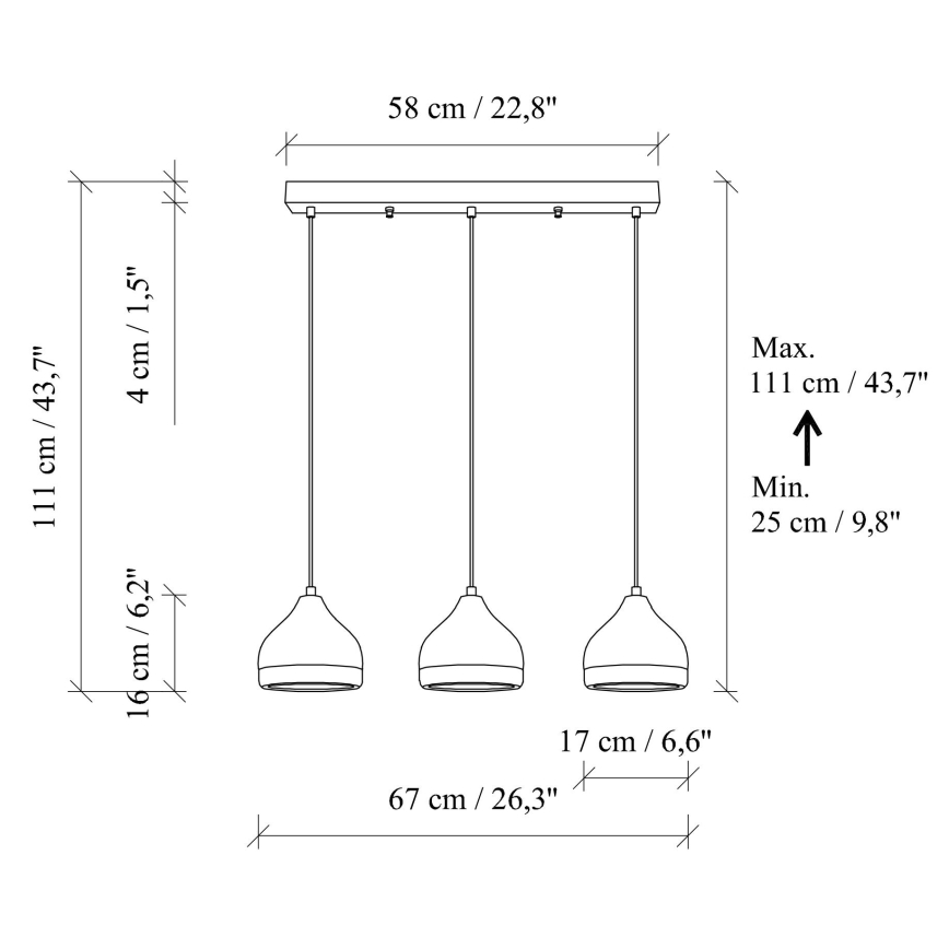 Pendel på kabel YILDO 3xE27/40W/230V sort/guld