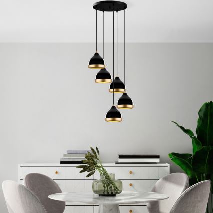 Pendel på kabel YILDO 5xE27/40W/230V sort/guld