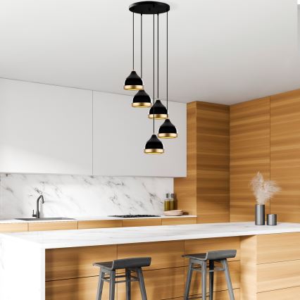 Pendel på kabel YILDO 5xE27/40W/230V sort/guld