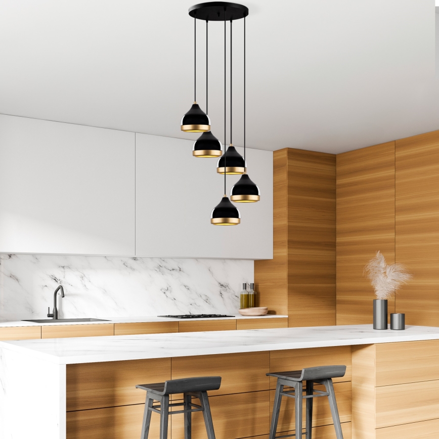 Pendel på kabel YILDO 5xE27/40W/230V sort/guld