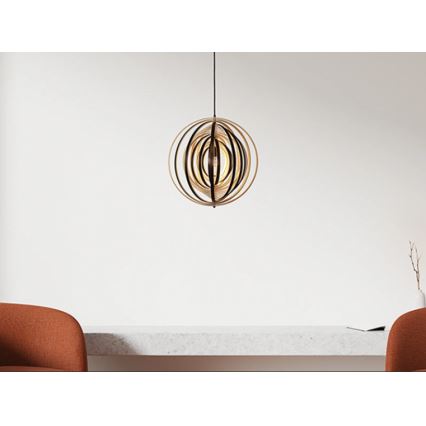 Pendel på ledning 1xE27/60W/230V Ø 43,5 cm massivt træ/finér/gummitræ