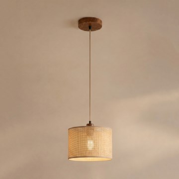Pendel på ledning AIDA 1xE27/15W/230V Ø 25 cm egetræ/raffia