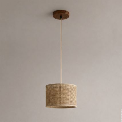 Pendel på ledning AIDA 1xE27/15W/230V Ø 25 cm egetræ/raffia