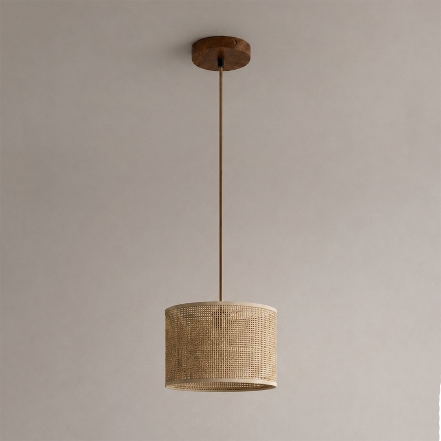 Pendel på ledning AIDA 1xE27/15W/230V Ø 25 cm egetræ/raffia