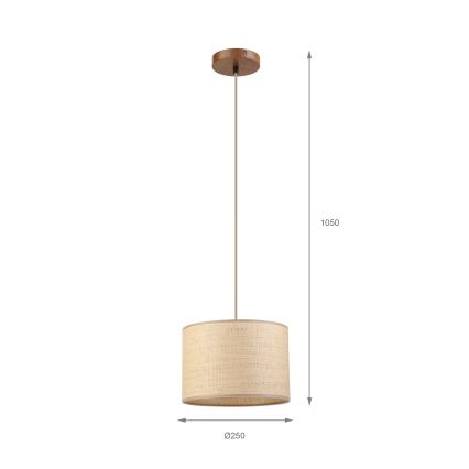 Pendel på ledning AIDA 1xE27/15W/230V Ø 25 cm egetræ/raffia