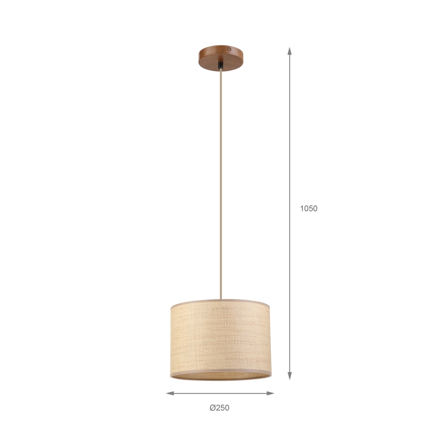 Pendel på ledning AIDA 1xE27/15W/230V Ø 25 cm egetræ/raffia