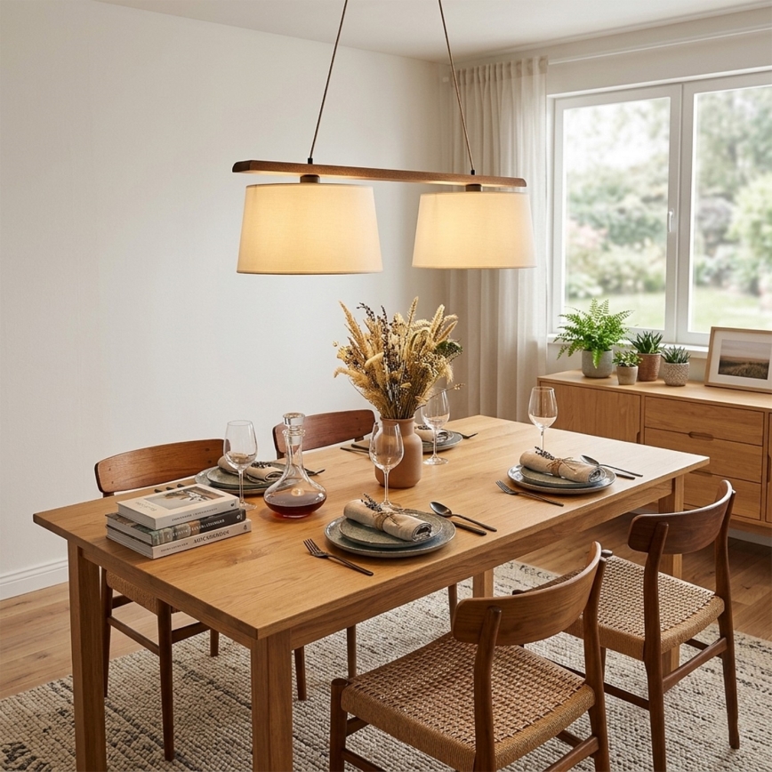 Pendel på ledning AIDA 2xE27/15W/230V Ø 35 cm eg/creme