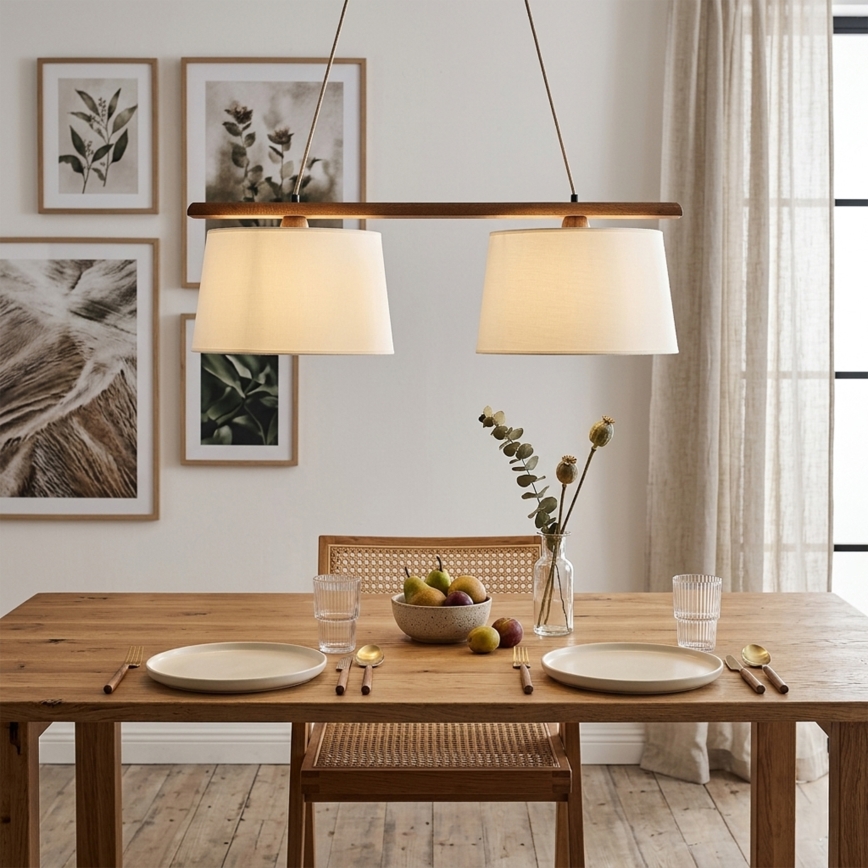 Pendel på ledning AIDA 2xE27/15W/230V Ø 35 cm eg/creme