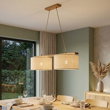Pendel på ledning AIDA 2xE27/15W/230V Ø 35 cm eg/raffia