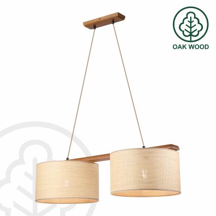 Pendel på ledning AIDA 2xE27/15W/230V Ø 35 cm eg/raffia