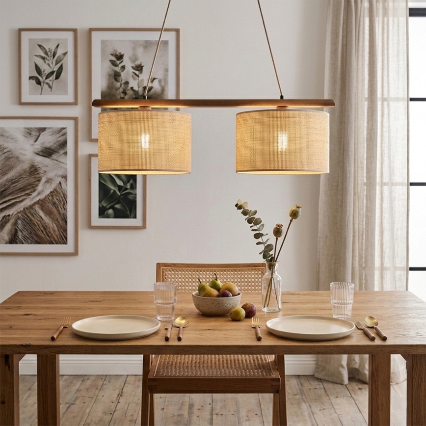 Pendel på ledning AIDA 2xE27/15W/230V Ø 35 cm eg/raffia