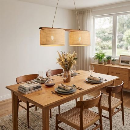 Pendel på ledning AIDA 2xE27/15W/230V Ø 35 cm eg/raffia