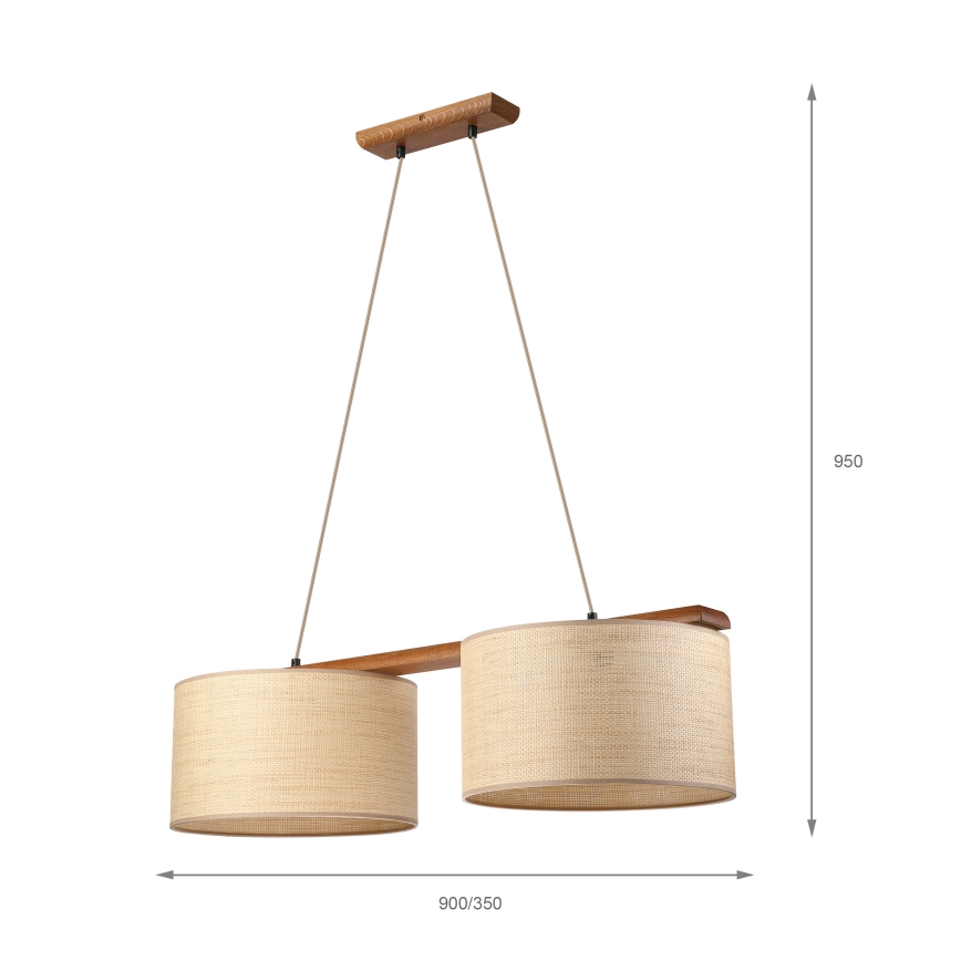 Pendel på ledning AIDA 2xE27/15W/230V Ø 35 cm eg/raffia