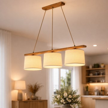 Pendel på ledning AIDA 3xE27/15W/230V Ø 25 cm eg/raffia